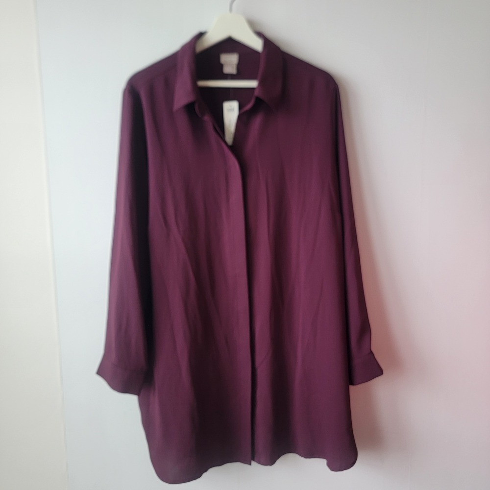 Chico's women's pleat back tunic shirt size 16/18 button up Work Career